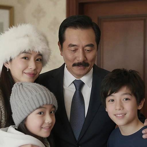 Warm Family Portrait with Mustached Father