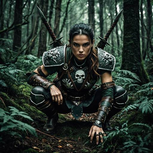 Fierce Female Warrior in Dark Forest