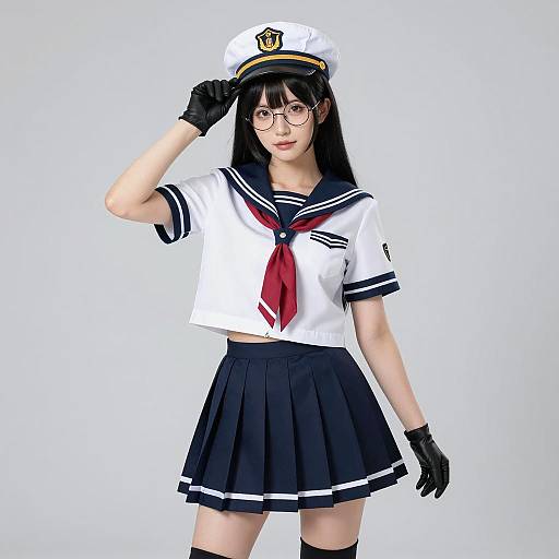 Woman in Stylish Naval-Inspired Cosplay Outfit