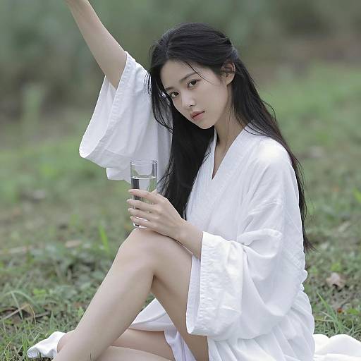 East Asian Woman in Nature's Embrace