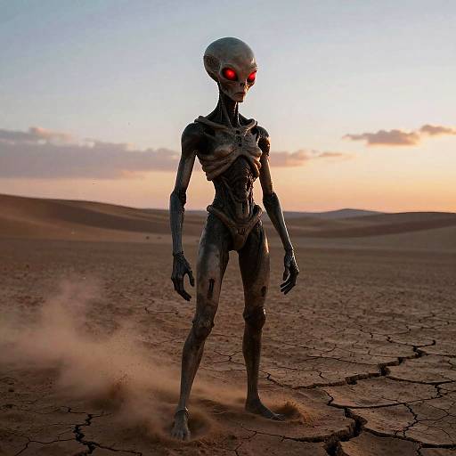 Red-Eyed Alien in Barren Desert
