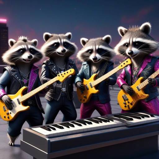 Raccoons Rocking Out on Rooftop Stage Raccoons Rocking Out on Rooftop Stage