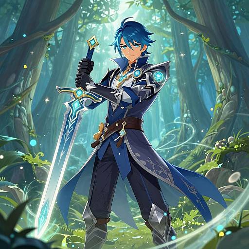 Anime Man in Magical Forest Armor