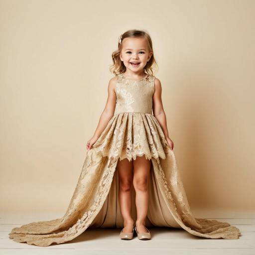 Smiling Toddler Girl in Elegant Beige Dress