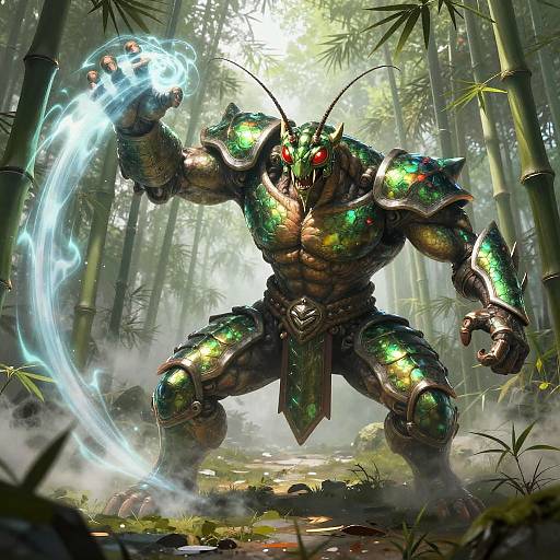 Mantis Warrior in Misty Bamboo Grove