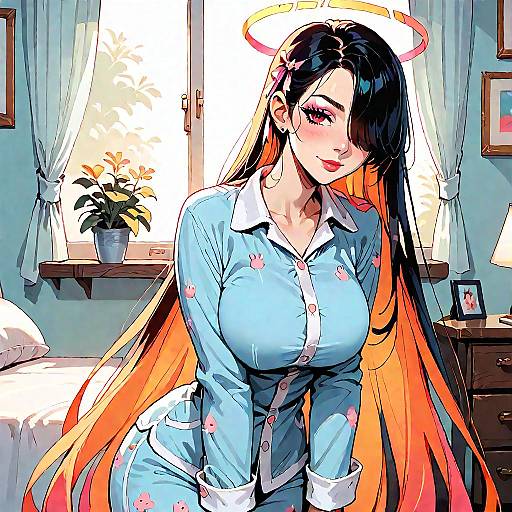 Sunrise Stretch: Anime Girl in Pajamas