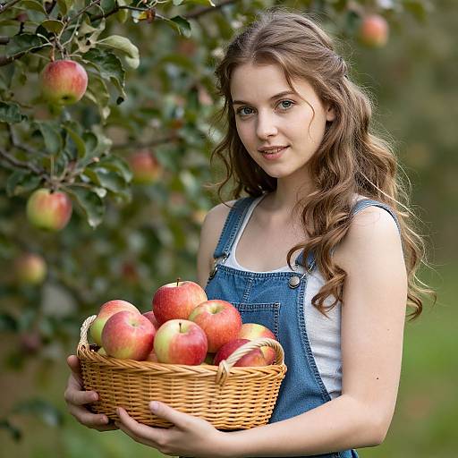 Woman with Basket of Vibrant Apples
