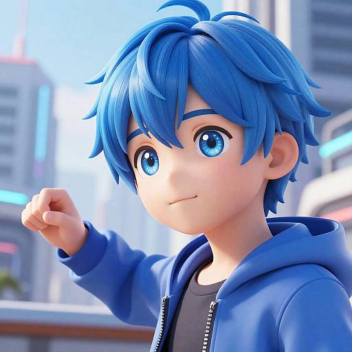 Vibrant Anime Boy with Blue Hair