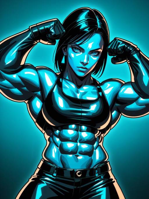Stylized Muscular Woman in Black Leather