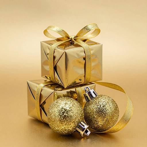 Festive Gold Presents and Ornaments Scene