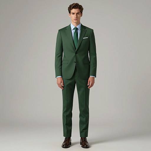 Man in Green Suit with Tie and Pocket Square