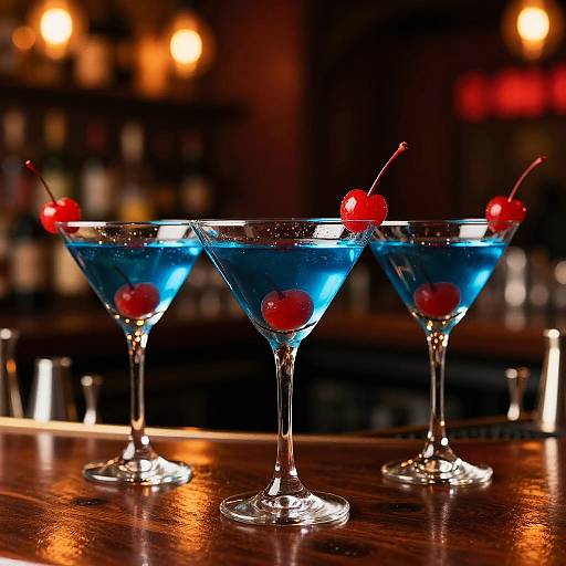 Vivid Blue Martinis in Cozy Bar