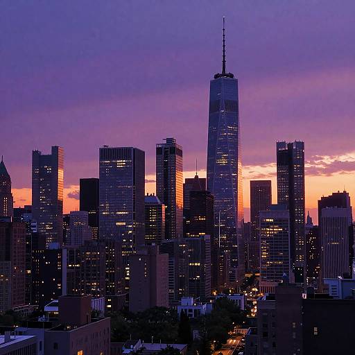 Purple Sunset Over City Skyline