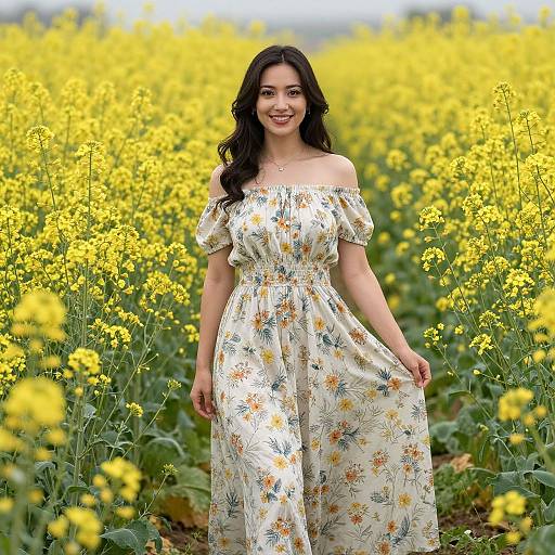 Graceful Woman in Golden Mustard Field