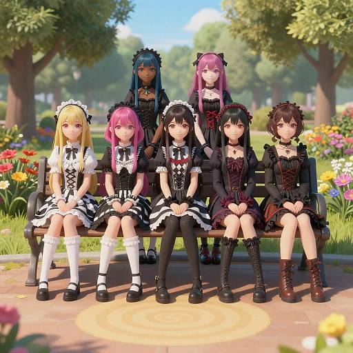 Vibrant Anime Girls in Gothic Garden