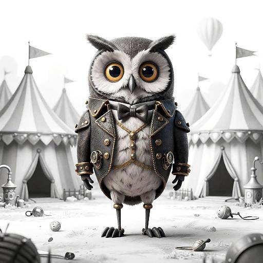 Steampunk Owl in Circus Setting