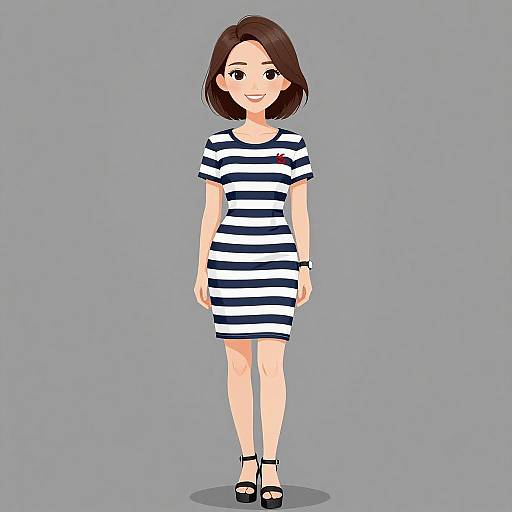 Smiling Woman in Casual Striped Dress