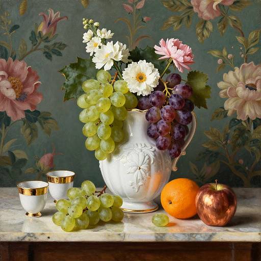 Classic Still Life with Grapes and Pitcher