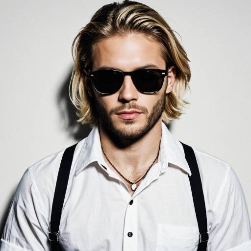 Stylish Blonde Man with Sunglasses and Suspenders