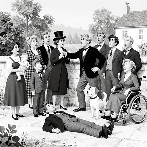 Victorian Era Group Scene with Dramatic Confrontation