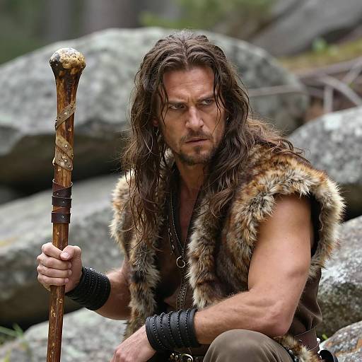 Intense Forest Warrior in Film Still