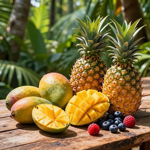Tropical Fruit Feast on Rustic Table