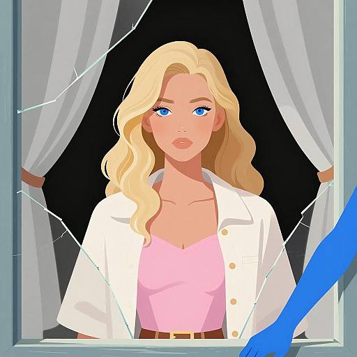 Blonde Woman Framed in Broken Window