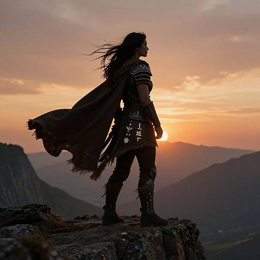 Heroic Barbarian Woman Silhouette at Dawn