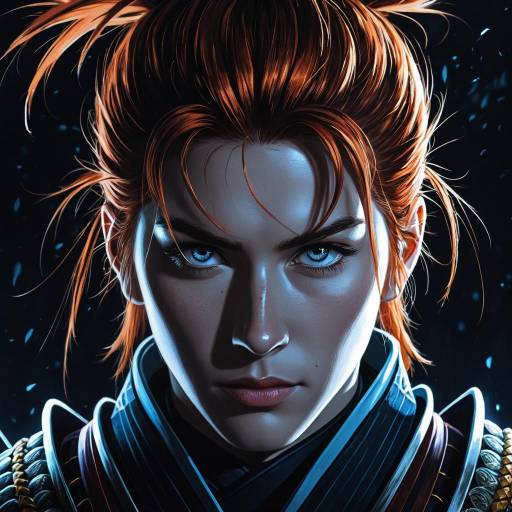 Auburn-Haired Samurai Anime Portrait