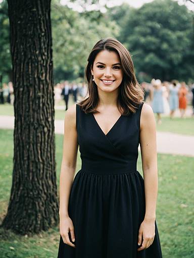 Woman in Black Dress at Outdoor Event