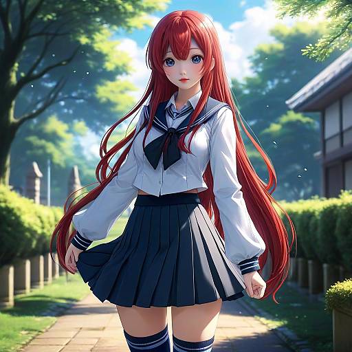 Rias Gremory in School Uniform Outdoors