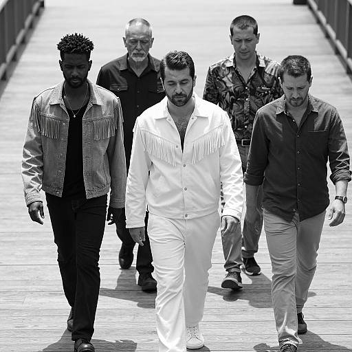 Four Men on a Wooden Platform