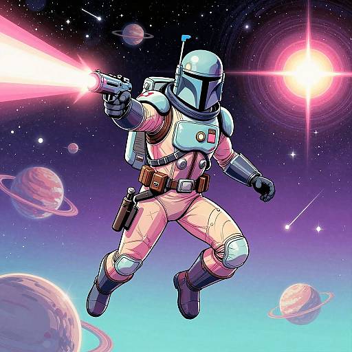 Retro Cosmic Bounty Hunter Illustration