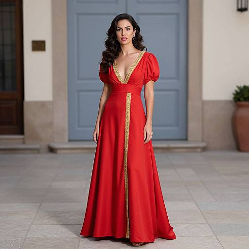 Elegant Spanish Woman in Red Dress