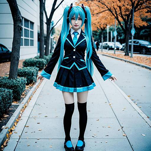 Halloween Miku Cosplay on Sidewalk