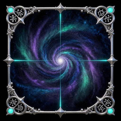 Cosmic Spiral with Rococo Frame and Alchemical Glyphs