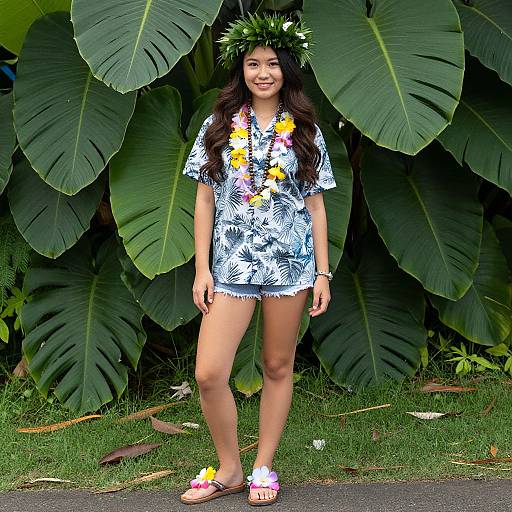 Hawaiian-Themed Girl with Floral Accessories