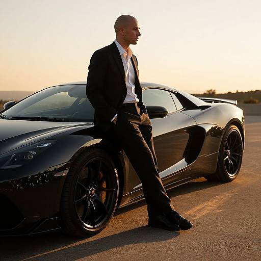 Bald Man in Suit by Sports Car