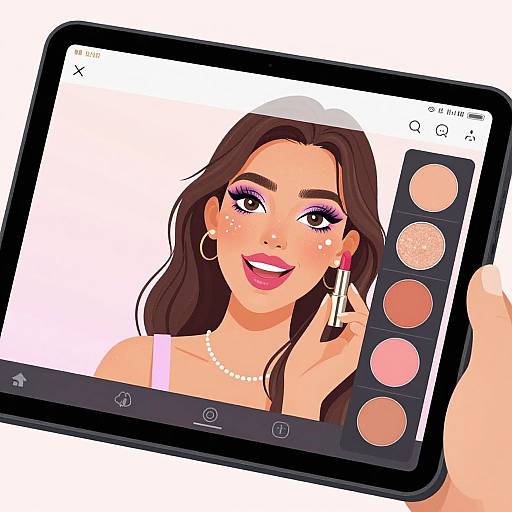 Joyful Woman Using Virtual Makeup Filters