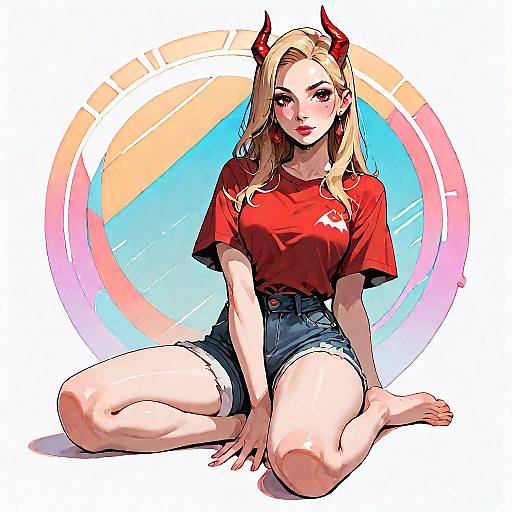 Blonde Demon Girl in Casual Outfit