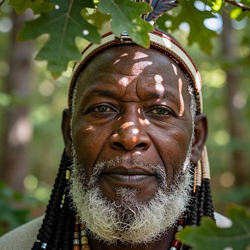 Portrait of African Man Wearing Native American Headdress