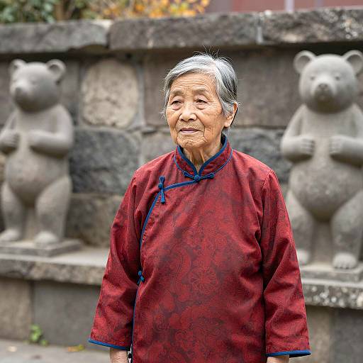 Elderly Woman in Traditional Autumn Attire