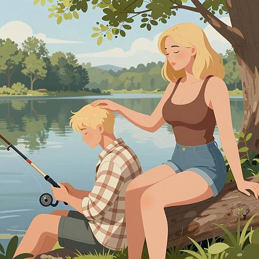 Serene Lakeside Moment with Couple