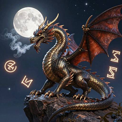 Moonlit Dragon on Rocky Cliff