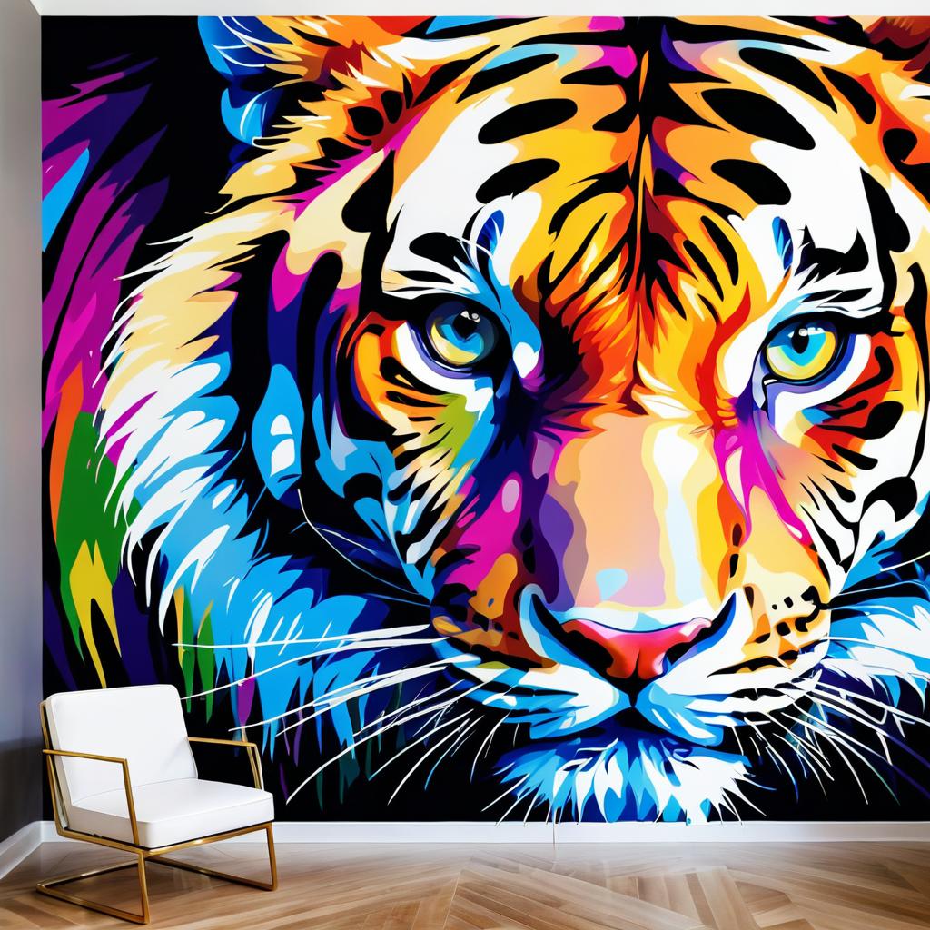 Vibrant Tiger Mural with Striking Realism