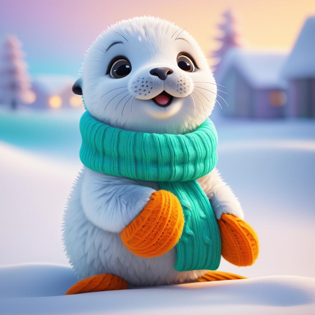 Playful Baby Seal in Cozy Scarf