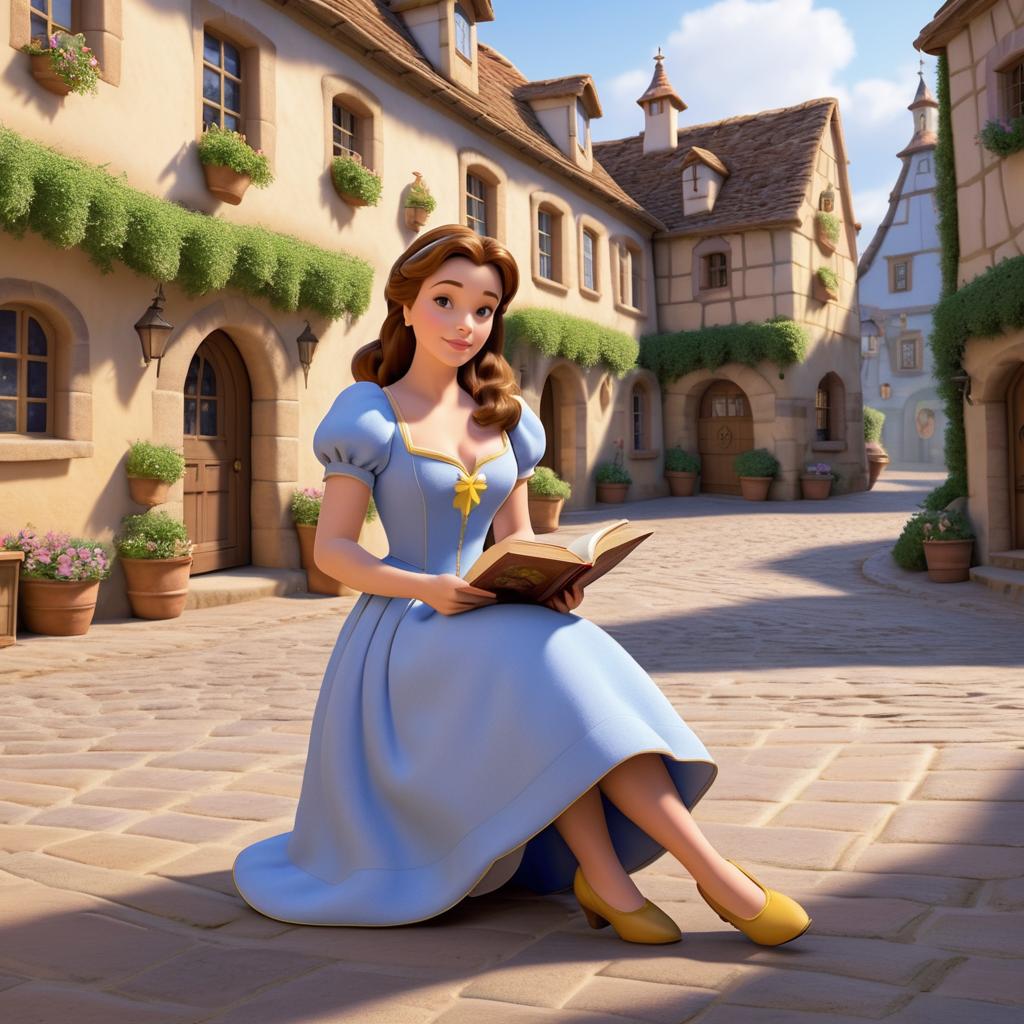 Belle Reading in a Charming Village Square