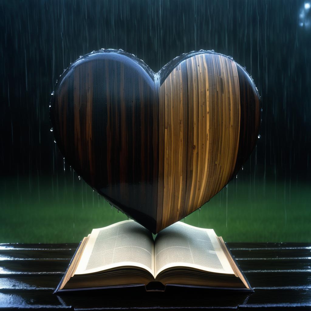 Wooden Heart in Rainy Atmosphere