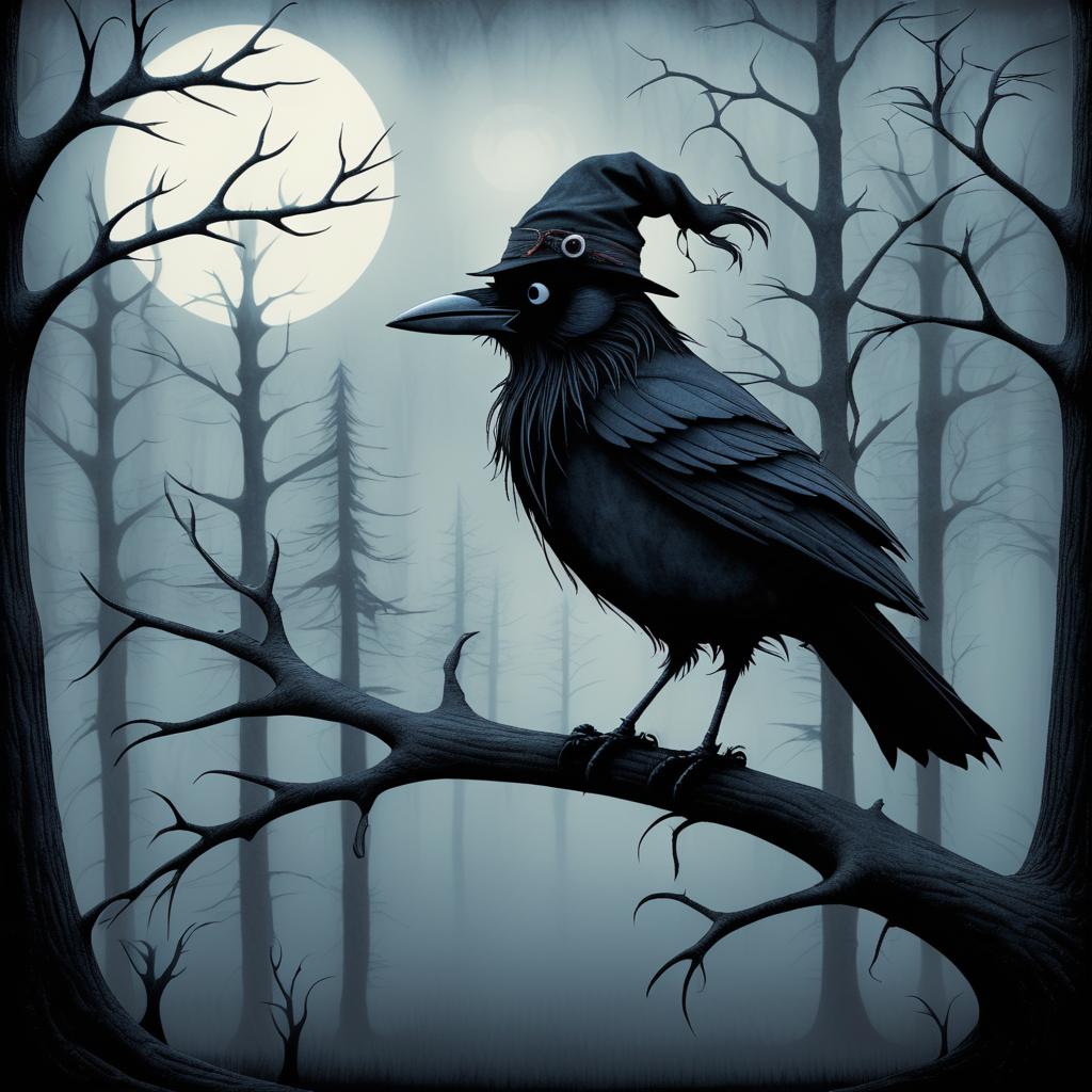 Whimsical Gloomy Pirate Crow Art