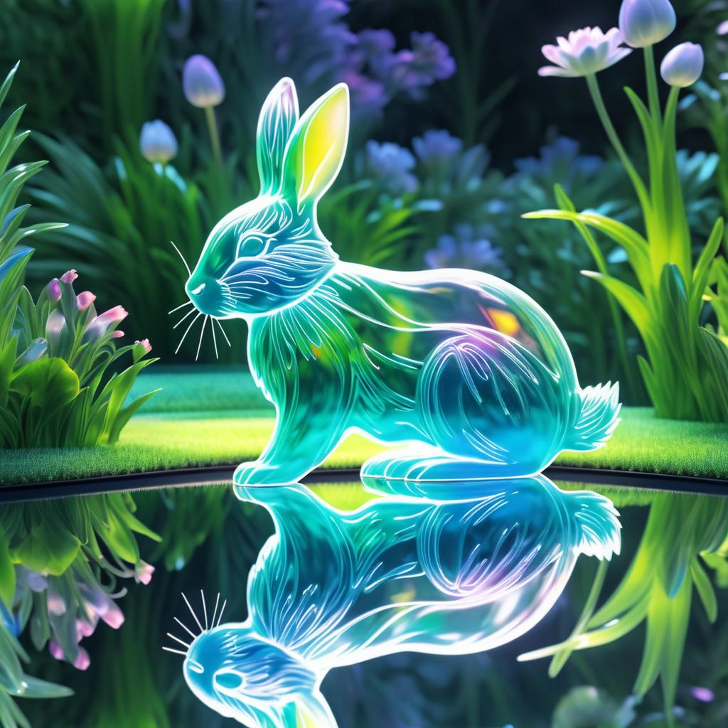 Hyperrealistic Translucent Rabbit in Garden